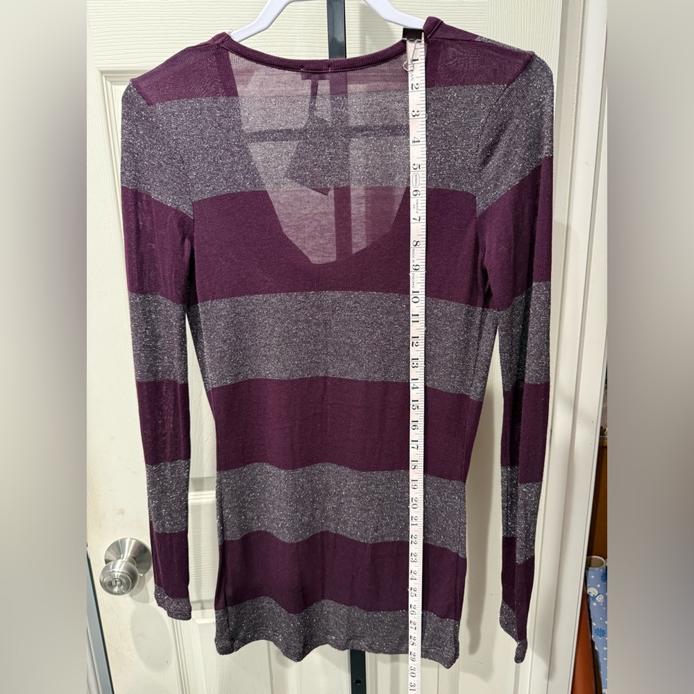 Splendid Sparkly Purple and Silver Striped Cowl Neck Sweater - Picture 6 of 6